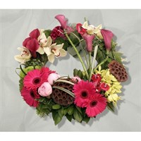 With Sympathy Flowers - Modern Pink Loose Grouped Wreath 12inch